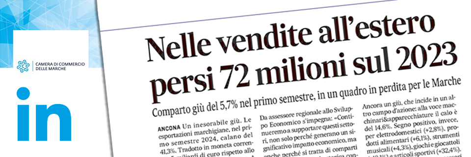 Export Marche: nelle vendite all'estero persi 72 milioni nel 2023